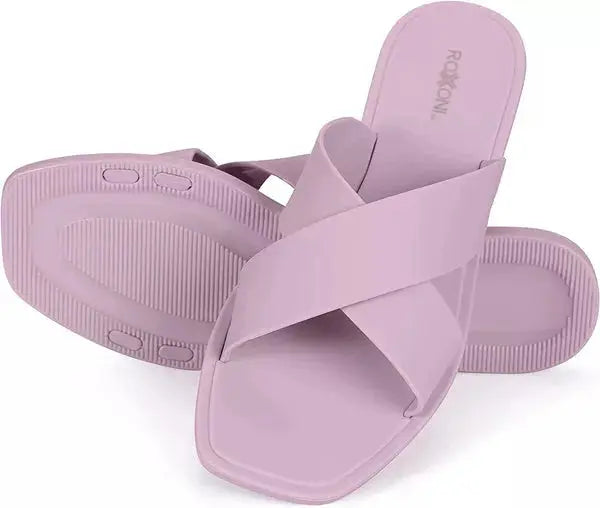 ROXONI Women Slippers Shower Pool Sandals Criss Cross Bathroom Quick Drying Slippers Roxoni