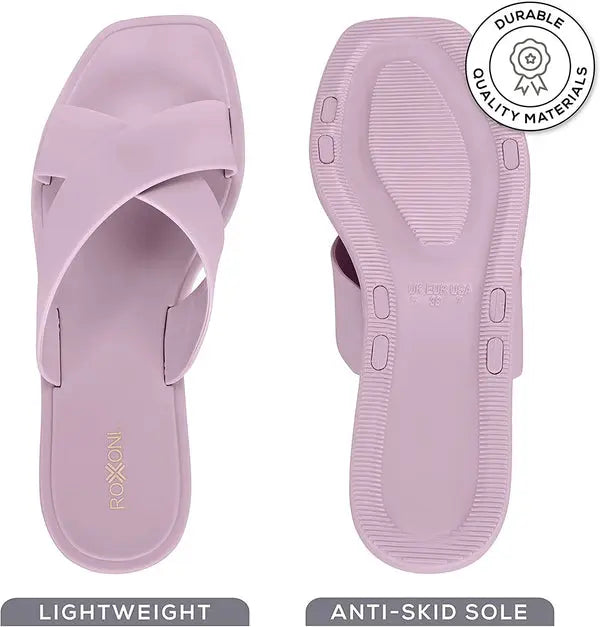 ROXONI Women Slippers Shower Pool Sandals Criss Cross Bathroom Quick Drying Slippers Roxoni