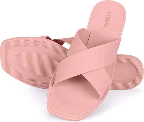 ROXONI Women Slippers Shower Pool Sandals Criss Cross Bathroom Quick Drying Slippers Roxoni