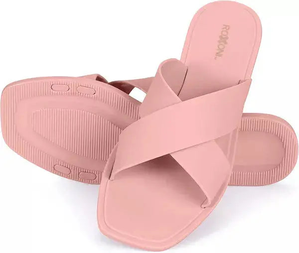 ROXONI Women Slippers Shower Pool Sandals Criss Cross Bathroom Quick Drying Slippers Roxoni
