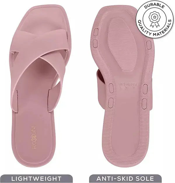 ROXONI Women Slippers Shower Pool Sandals Criss Cross Bathroom Quick Drying Slippers Roxoni