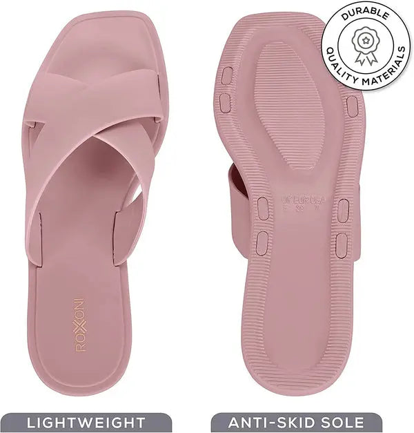 ROXONI Women Slippers Shower Pool Sandals Criss Cross Bathroom Quick Drying Slippers Roxoni