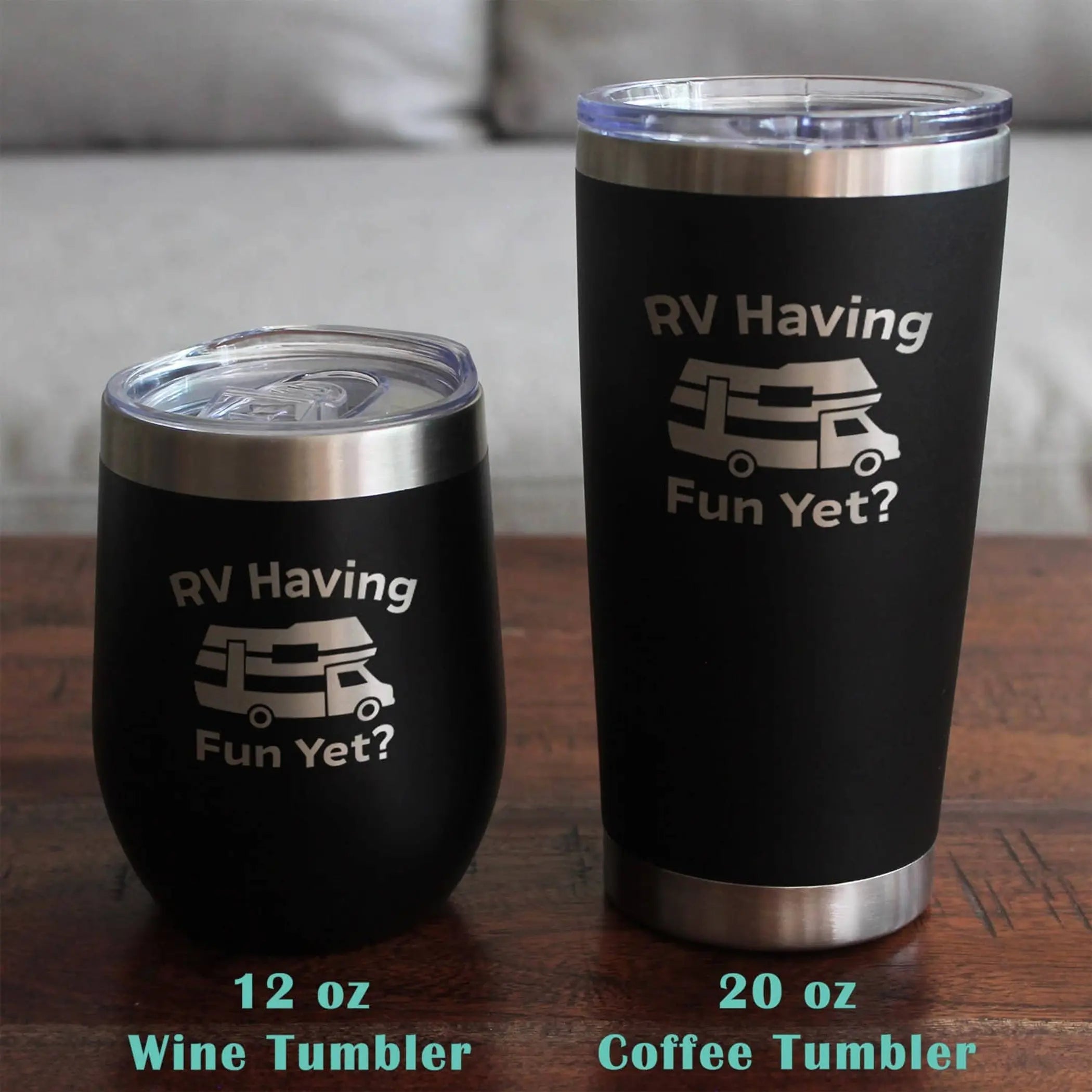 RV Having Fun Yet Stemless Wine Glass - Camper Gifts Bevvee
