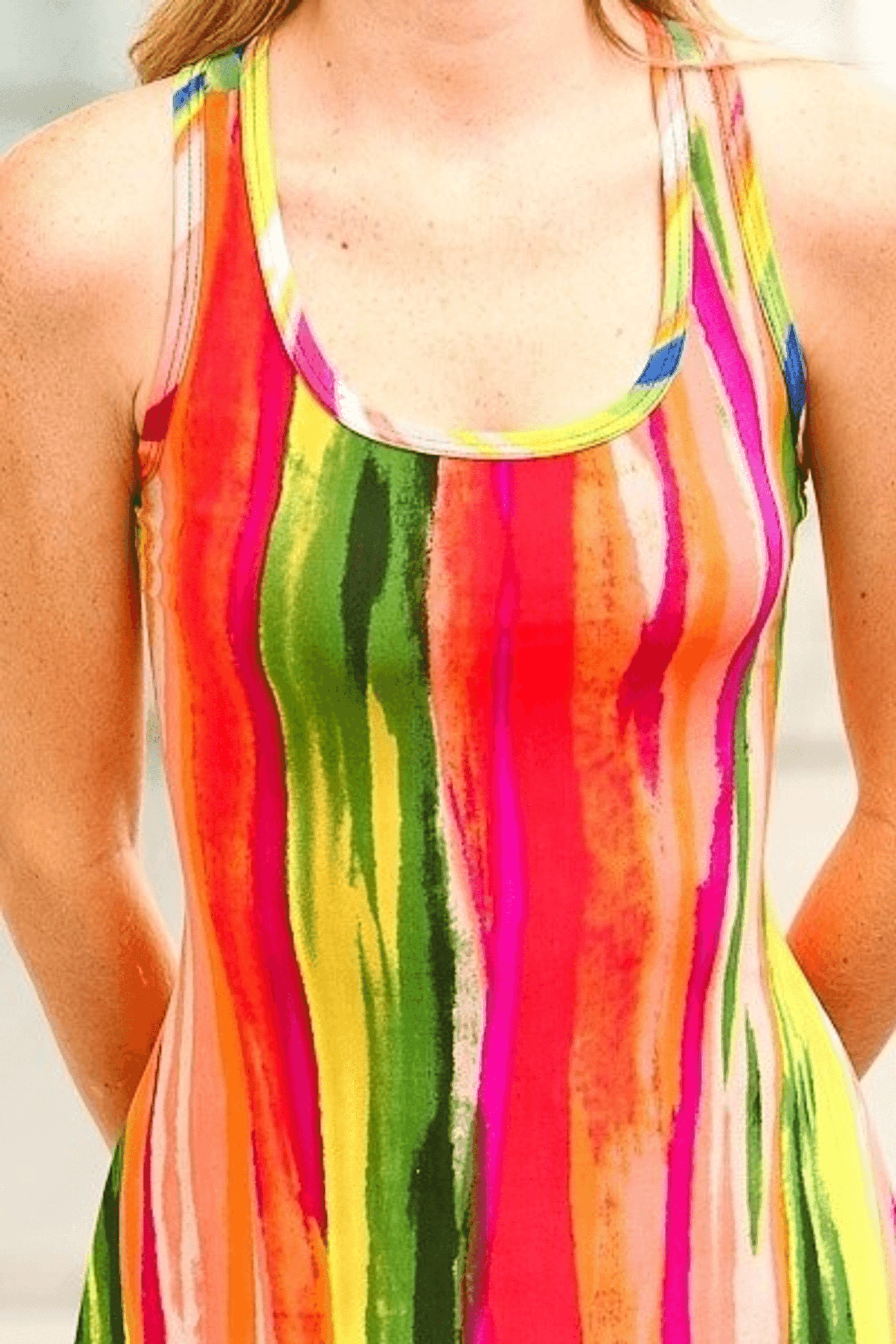 Racer Back Asymmetric Hem Scoop Neck Multi ColoredDress SurelyMine
