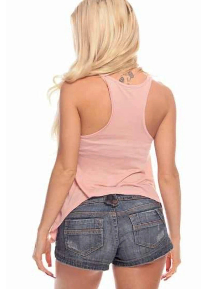 Racer Back High  Sides Crop Tank Top Blush SurelyMine