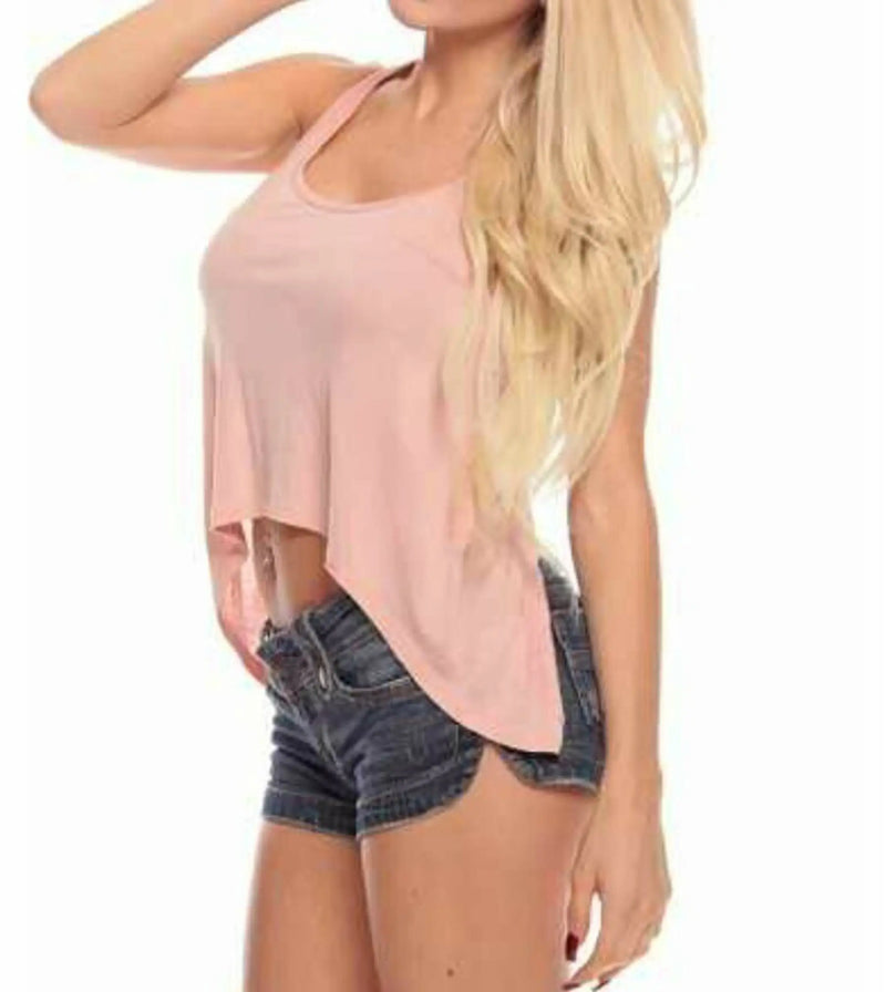 Racer Back High  Sides Crop Tank Top Blush SurelyMine
