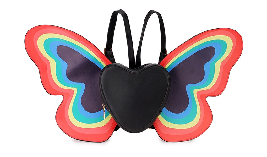 Rainbow Butterfly Wings Heart Backpack Cocus Pocus