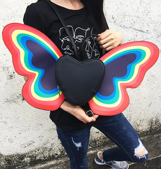 Rainbow Butterfly Wings Heart Backpack Cocus Pocus