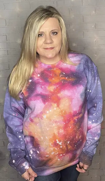 Rainbow Nebula Galaxy Ice Dyed Tie Dye Crewneck Sweatshirt The Blended Owl