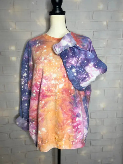 Rainbow Nebula Galaxy Ice Dyed Tie Dye Crewneck Sweatshirt The Blended Owl