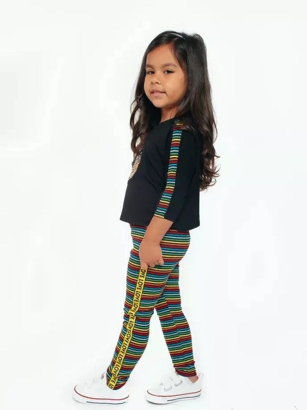 Rainbow Stripe Leggings Ft Love Side Trim Little Mass