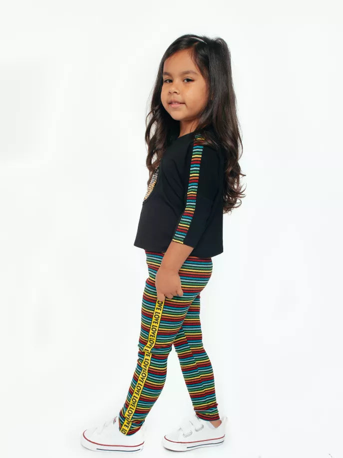 Rainbow Stripe Leggings Ft Love Side Trim Little Mass