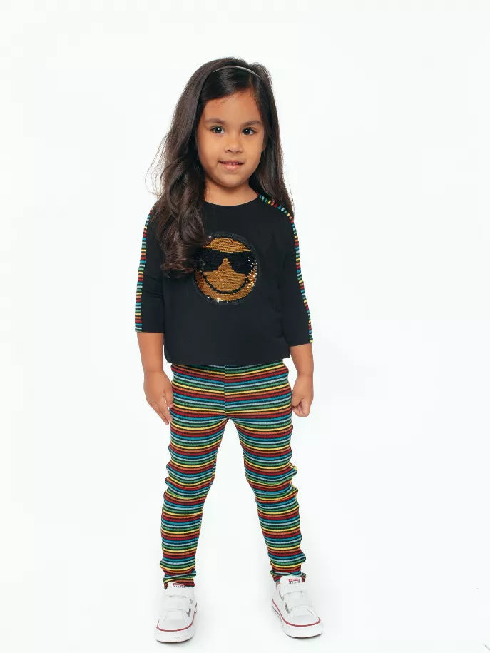 Rainbow Stripe Leggings Ft Love Side Trim Little Mass