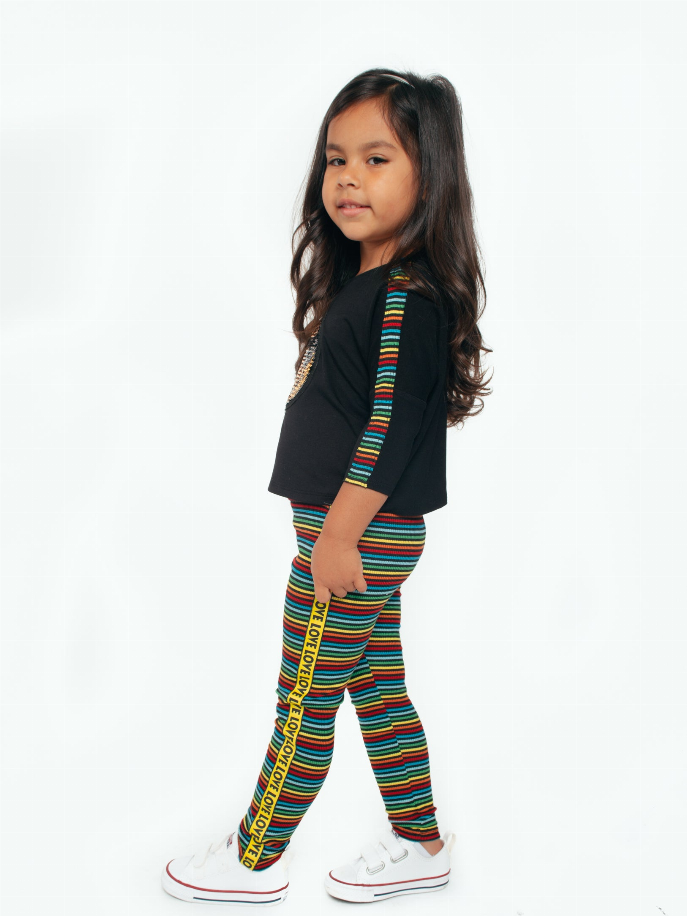 Rainbow Stripe Leggings Ft Love Side Trim Little Mass