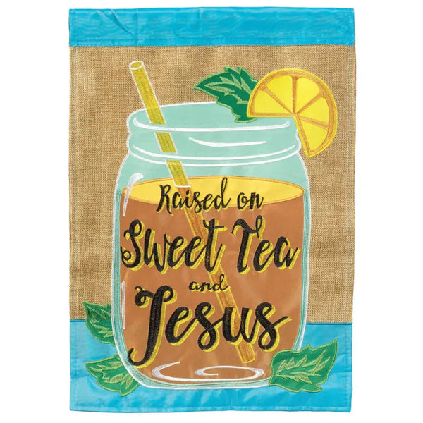Raised On Sweet Tea & Jesus Burlap Dicksons Inc