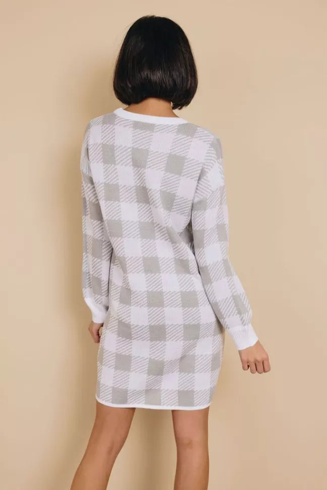 Raleigh Gingham Sweater Dress Stay Warm in Style