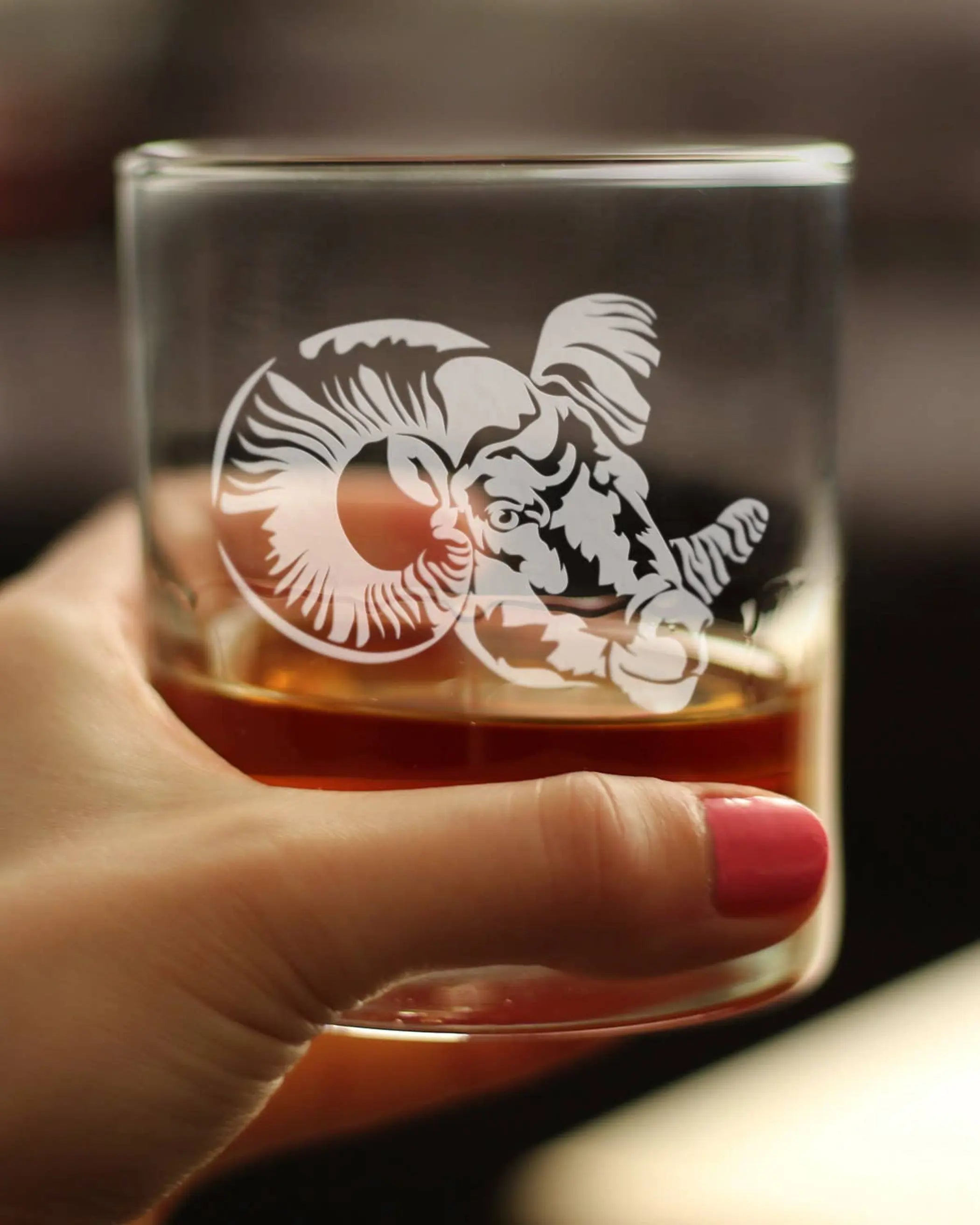 Ram Face Whiskey Rocks Glass - Bighorn Sheep Gifts and Decor Bevvee