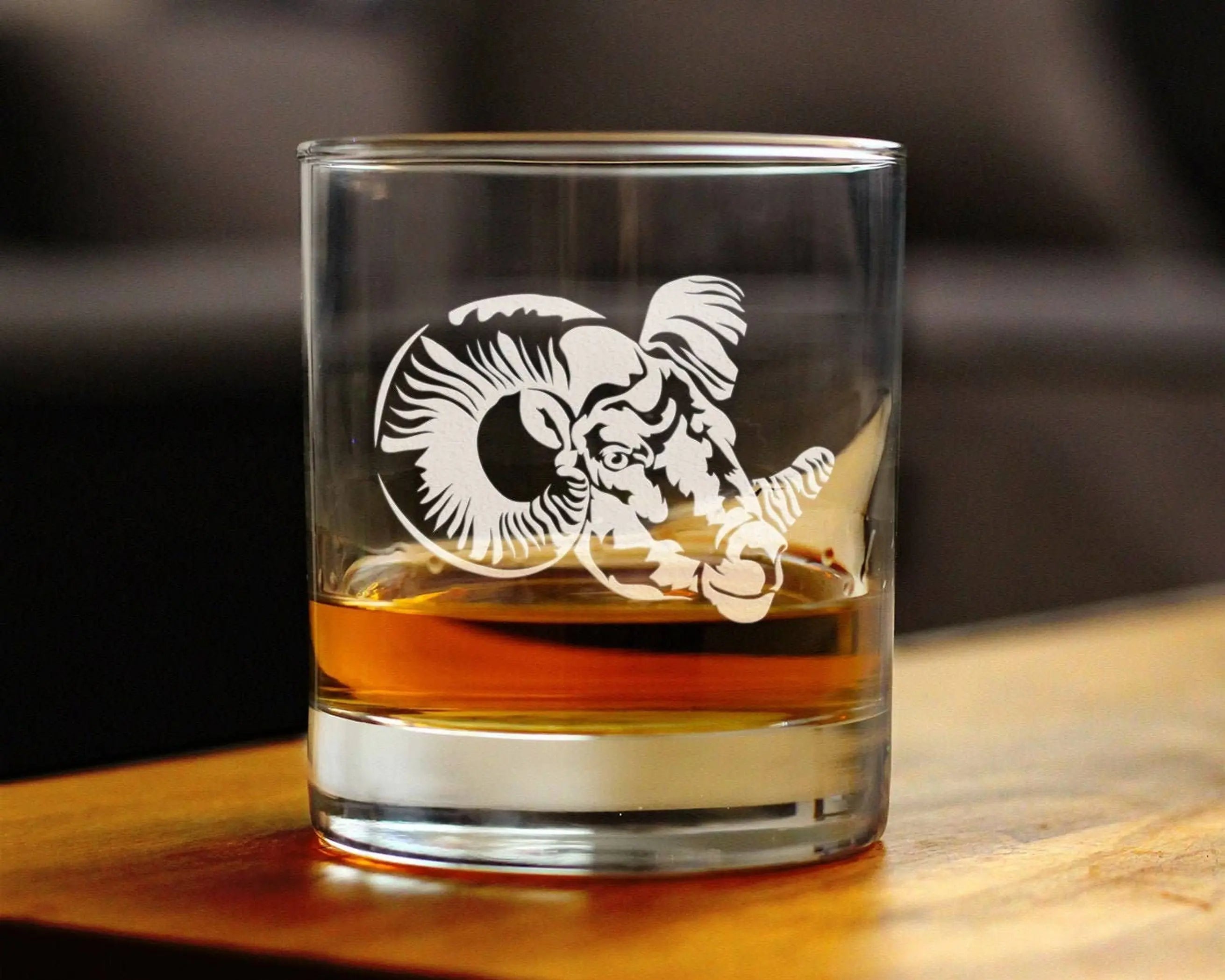 Ram Face Whiskey Rocks Glass - Bighorn Sheep Gifts and Decor Bevvee