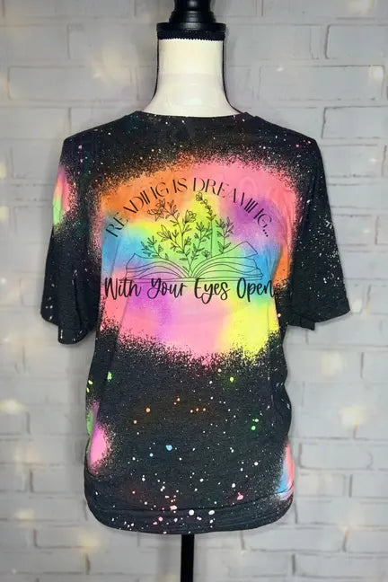 Reading is Dreaming Reverse Tie Dye Patchwork Tee The Blended Owl