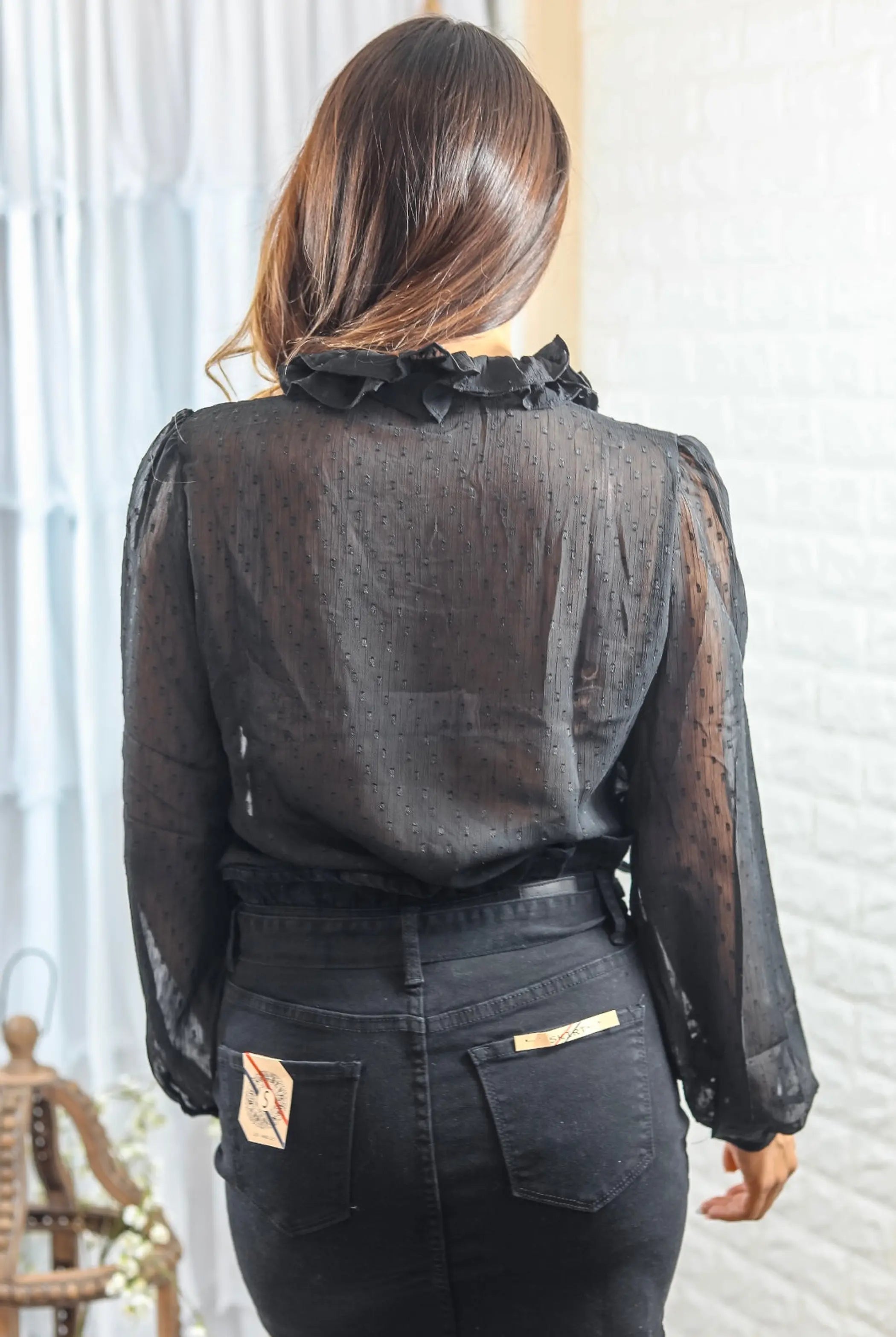 Ready 2 Ruffle Polka Dot Ruffle Detail Sheer Blouse SurelyMine