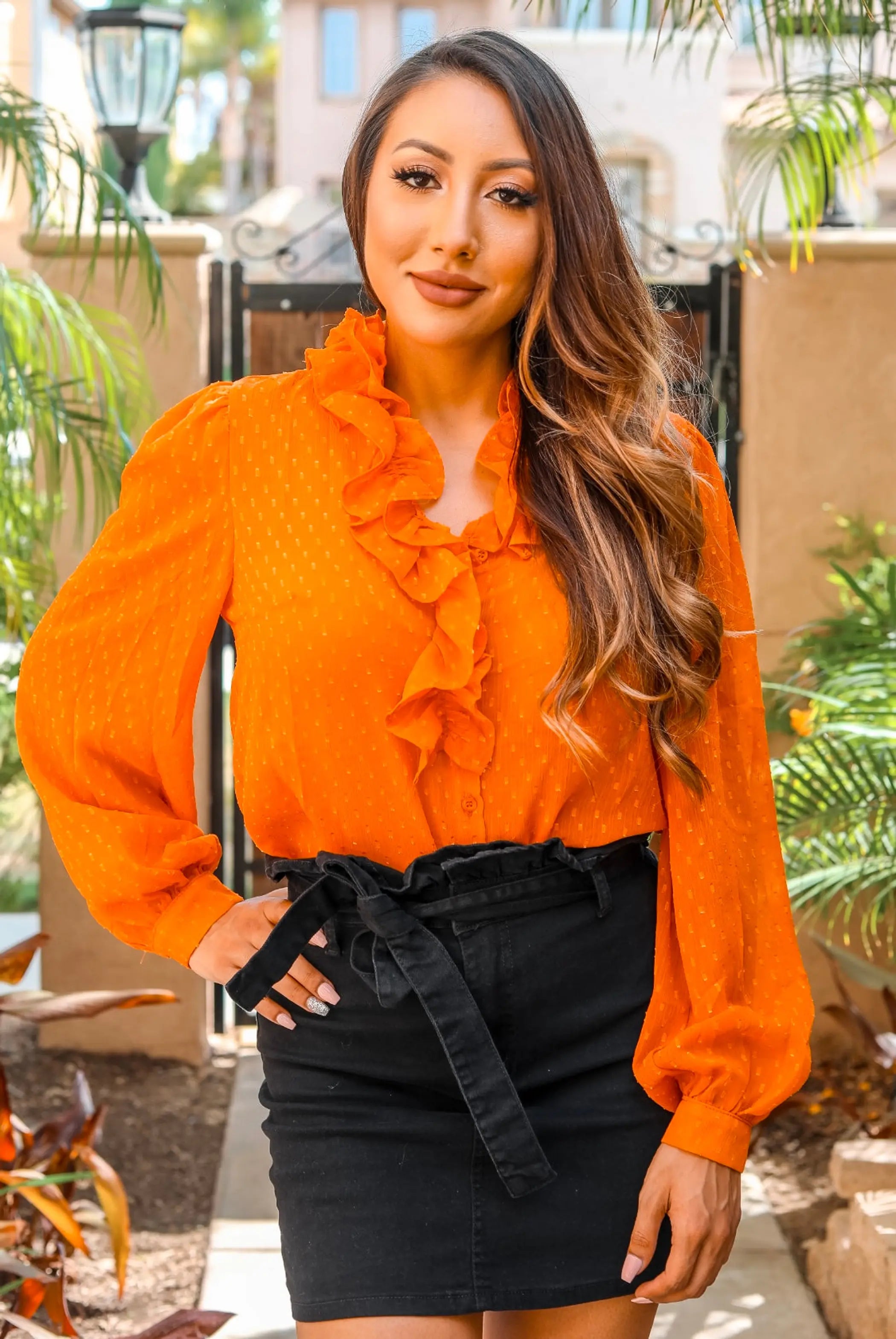 Ready 2 Ruffle Polka Dot Ruffle Detail Sheer Blouse SurelyMine