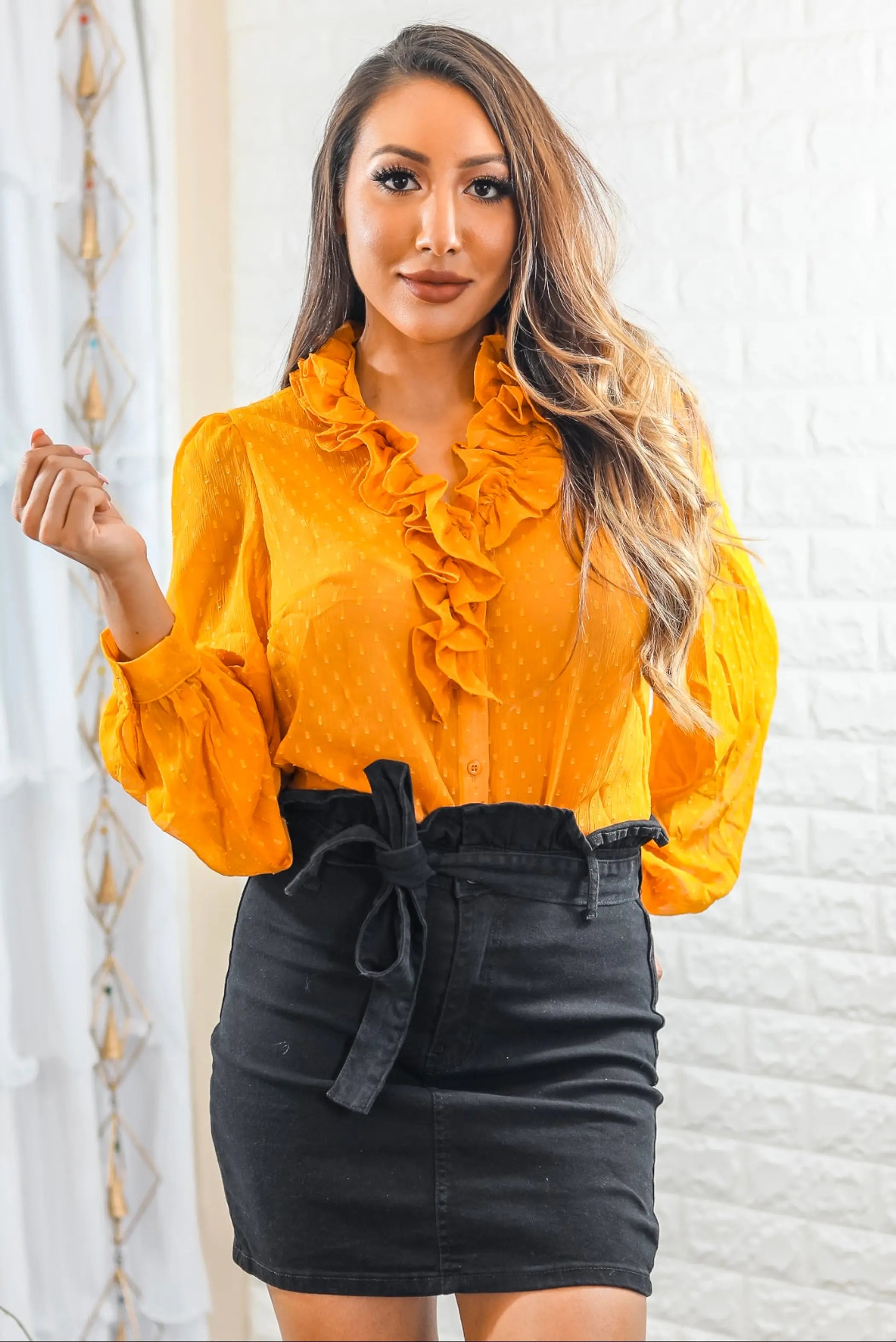 Ready 2 Ruffle Polka Dot Ruffle Detail Sheer Blouse SurelyMine