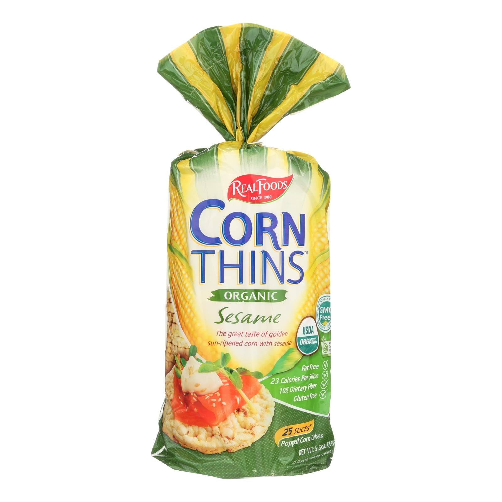 Real Foods Organic Corn Thins - Sesame - Case Of 6 - 5.3 Oz. Real Foods