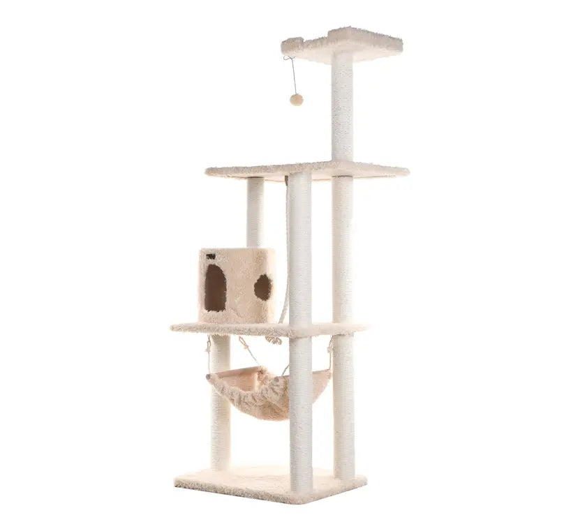 Real Wood 70" Cat Furniture,Ultra thick Faux Fur Cat Condo AeroMark