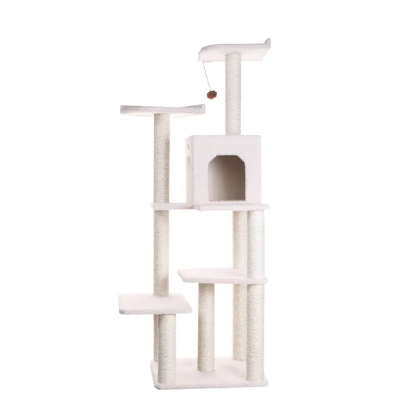 Real Wood B6802 Classic Cat Tree In Ivory 6 Levels Condo AeroMark
