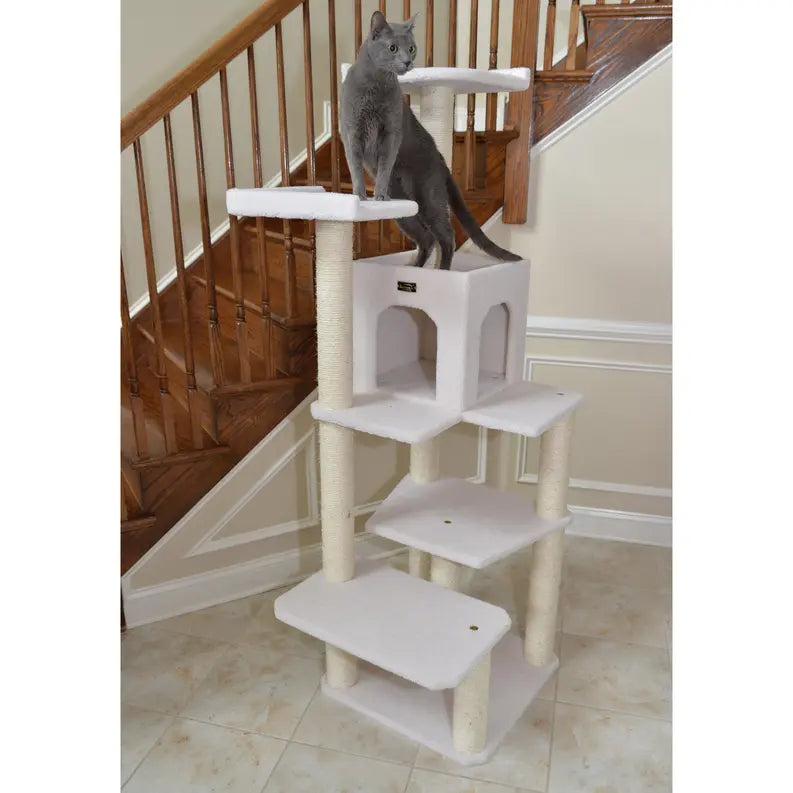 Real Wood B6802 Classic Cat Tree In Ivory 6 Levels Condo AeroMark