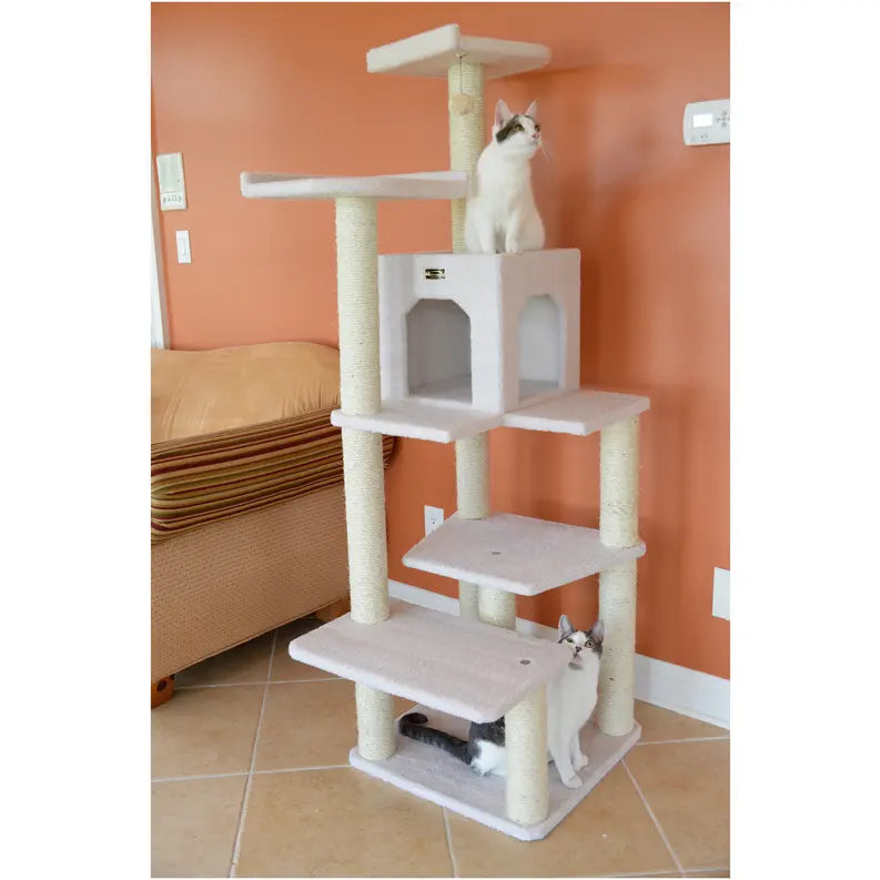 Real Wood B6802 Classic Cat Tree In Ivory 6 Levels Condo AeroMark