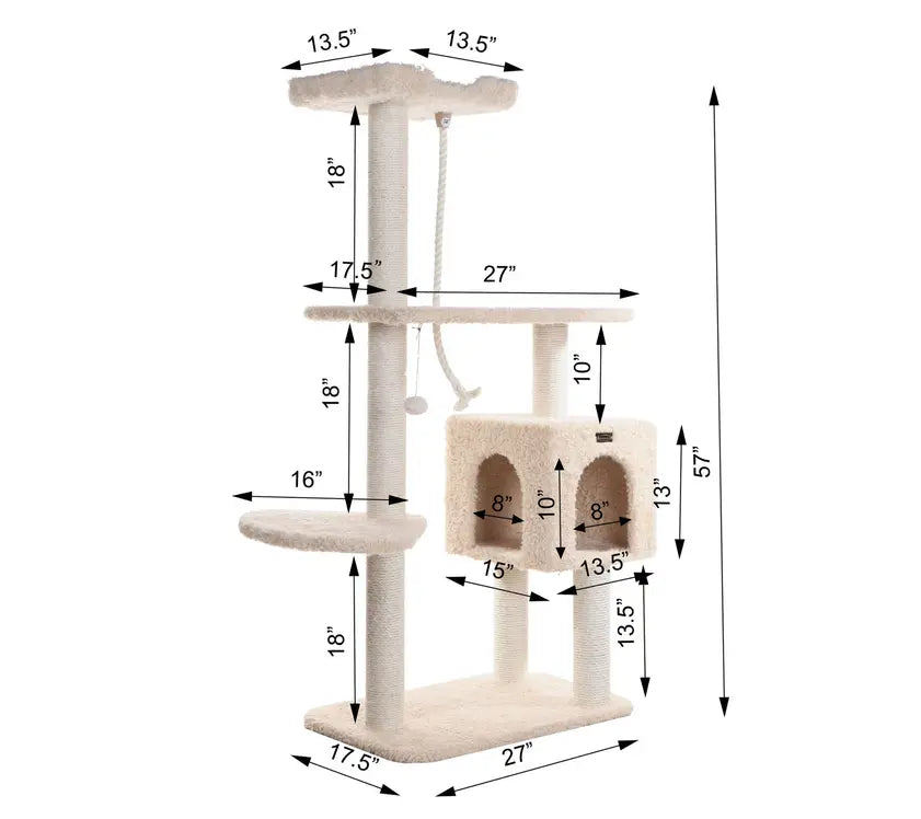 Real Woood Faux Fur Covered Cat Scratch Furniture 57" Beige AeroMark