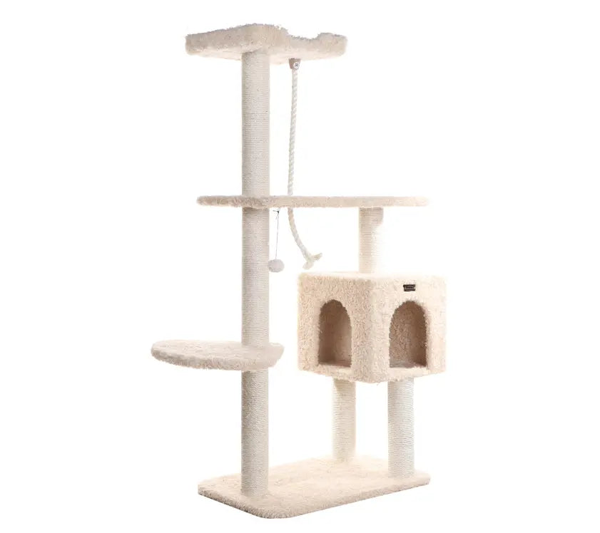 Real Woood Faux Fur Covered Cat Scratch Furniture 57" Beige AeroMark