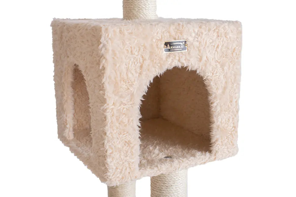 Real Woood Faux Fur Covered Cat Scratch Furniture 57" Beige AeroMark