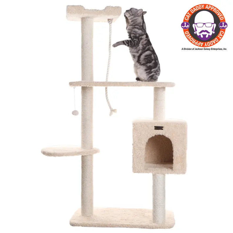 Real Woood Faux Fur Covered Cat Scratch Furniture 57" Beige AeroMark