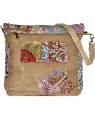 Recycled Military Tent Crossbody with Vintage Fabric Trim Vintage Addiction