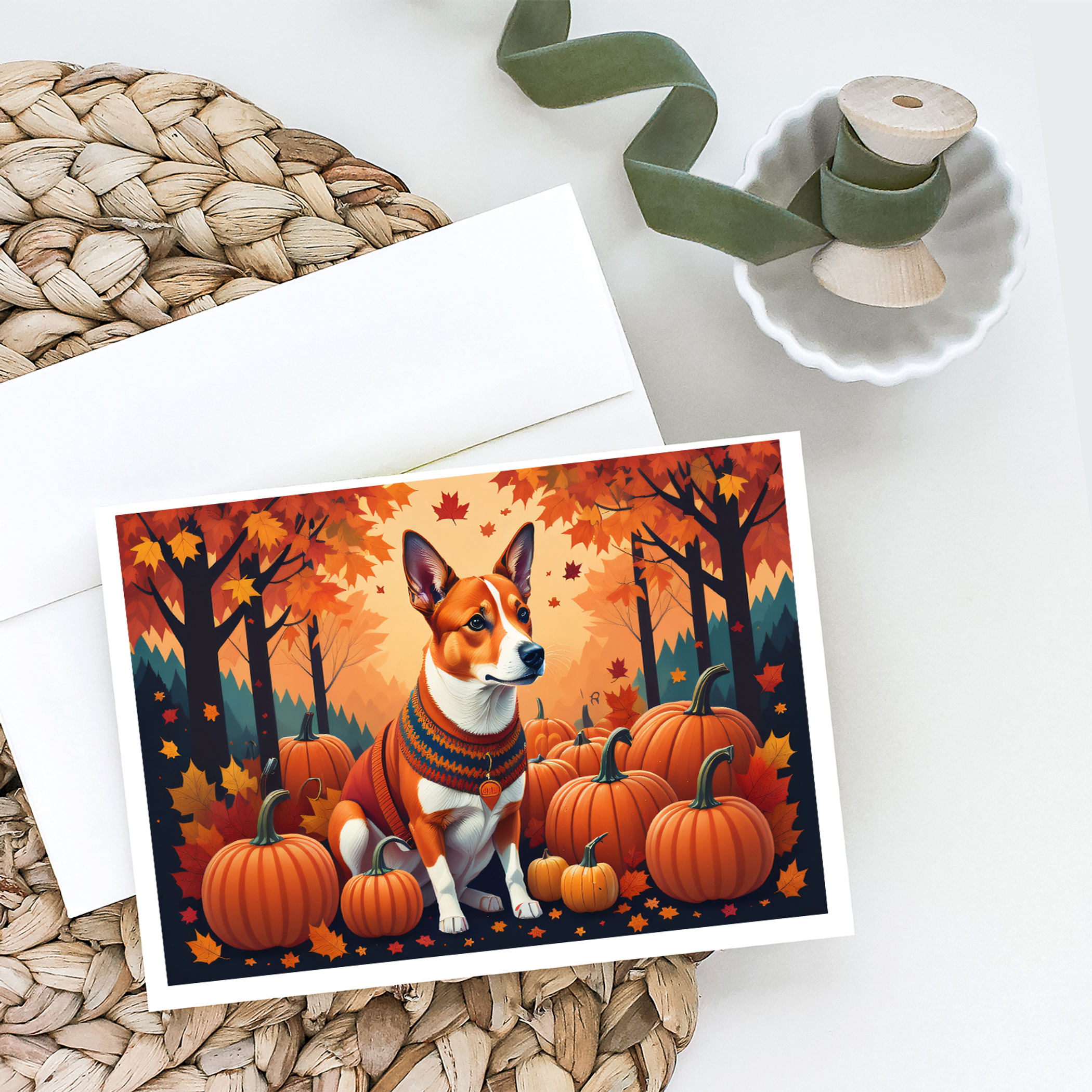 Red Basenji Fall Greeting Cards Pack of 8 Caroline's Treasures