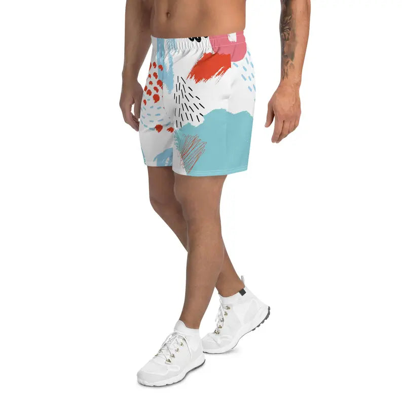 Red Blue Men's Paint Abstract Brush Stroke Athletic Shorts Adirelounge
