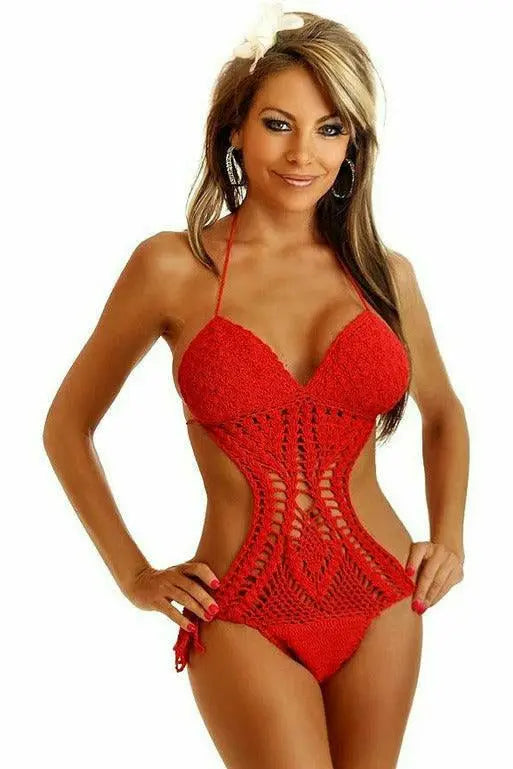 Red Crochet Monokini Daisy Corsets