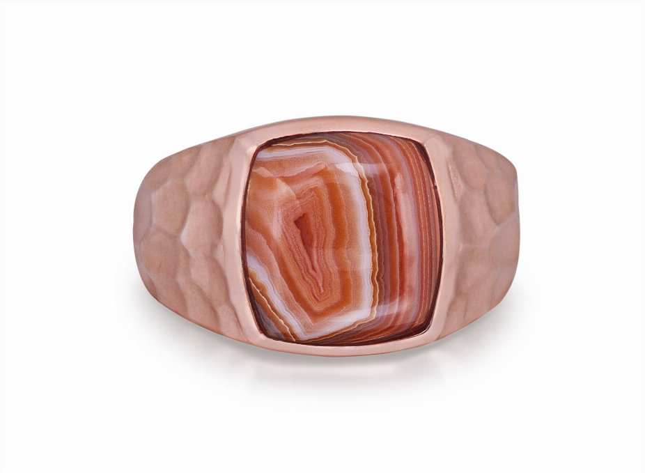 Red Lace Agate Stone Signet Ring in 14K Rose Gold Plated Sterling Silver Luv My Jewelry