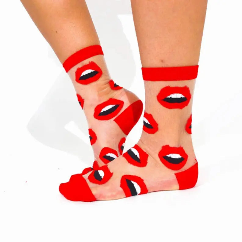 Red Lips Sheer Anklet Socks Cocus Pocus