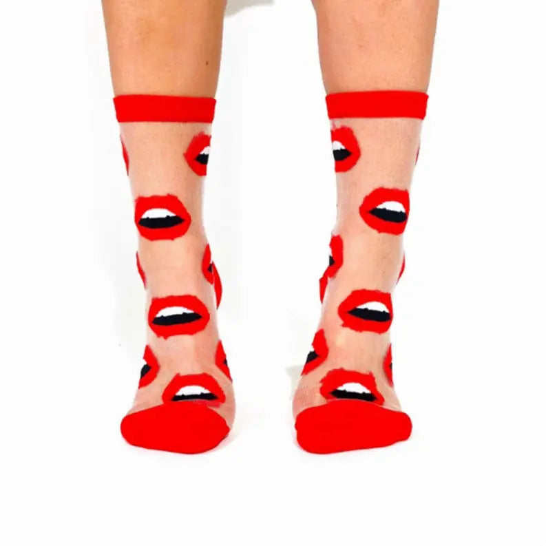 Red Lips Sheer Anklet Socks Cocus Pocus