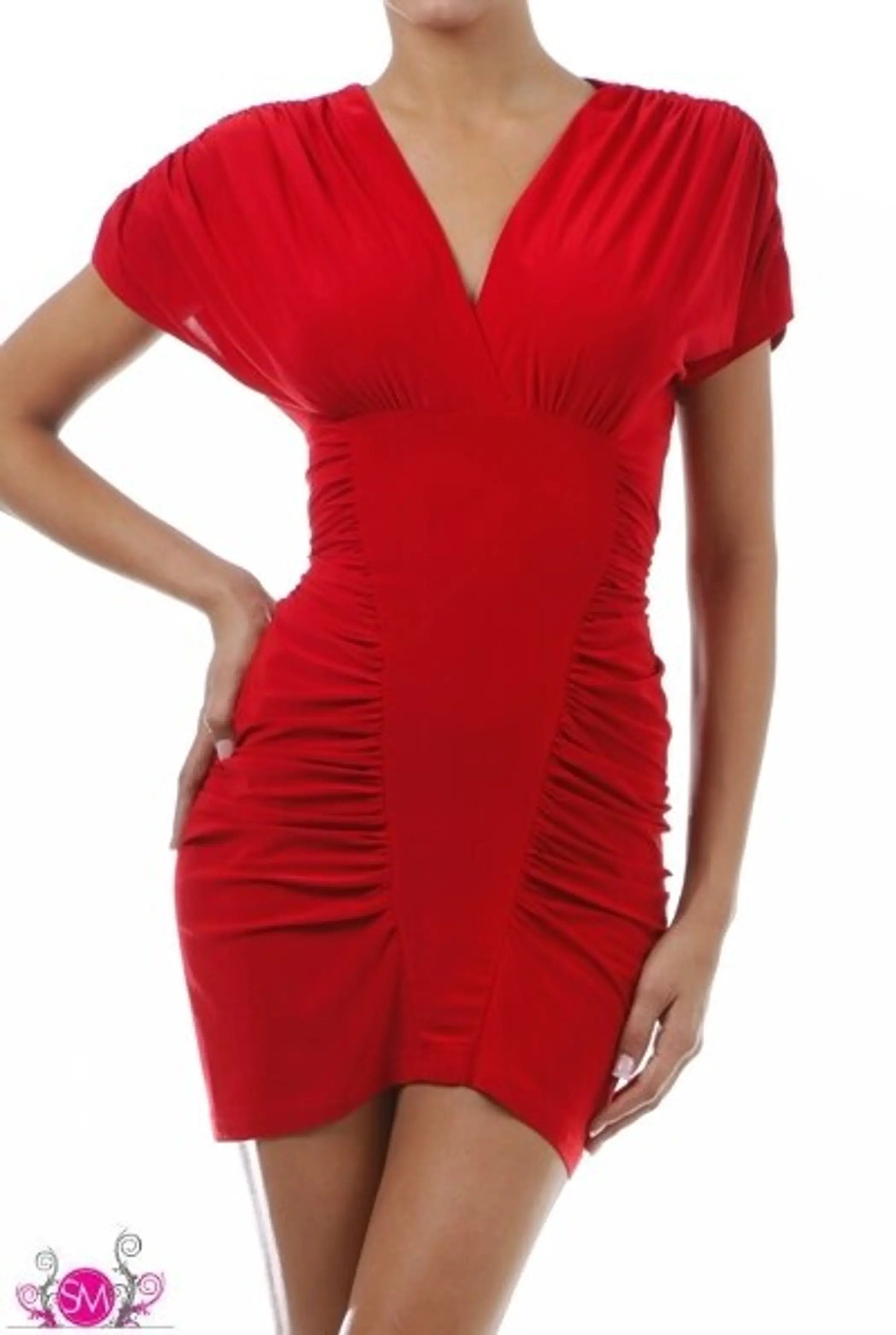 Red Sexy Lycra V Neck Mini Dress SurelyMine
