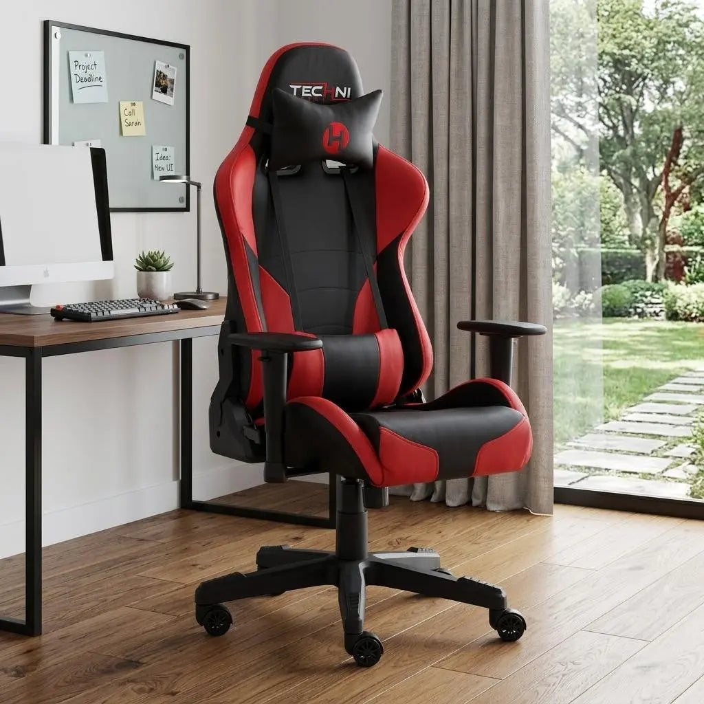 Red and Black Adjustable Height Swivel Rolling Gaming Chair Homeroots Office