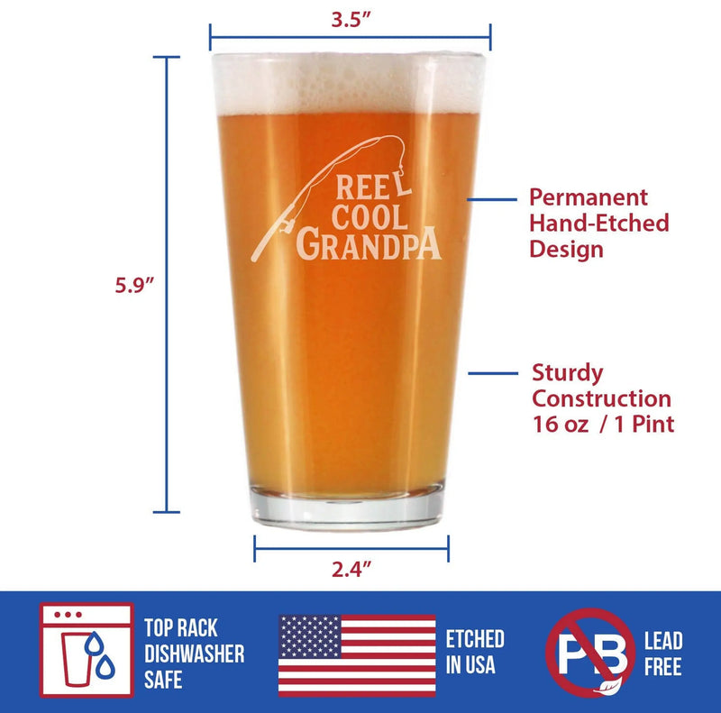 Reel Cool Grandpa Pint Glass for Beer - Fishing Gifts Bevvee
