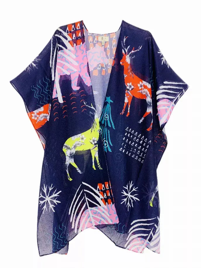 Reindeer Artwork Christmas Kimono JC Sunny Fashion