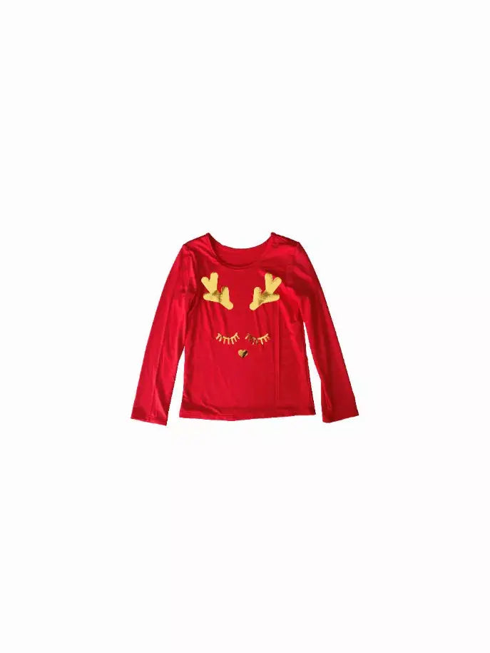 Reindeer Holiday Long Sleeve Top Ft Reindeer Foil Graphic Little Mass