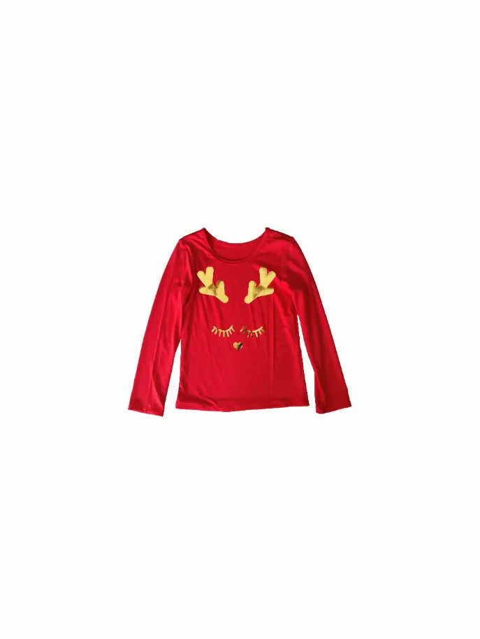 Reindeer Holiday Long Sleeve Top Ft Reindeer Foil Graphic Little Mass