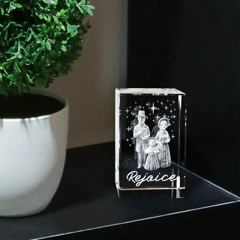 Rejoice Christmas Carolers Laser-engraved Crystal Cube Lifebeats Gifts