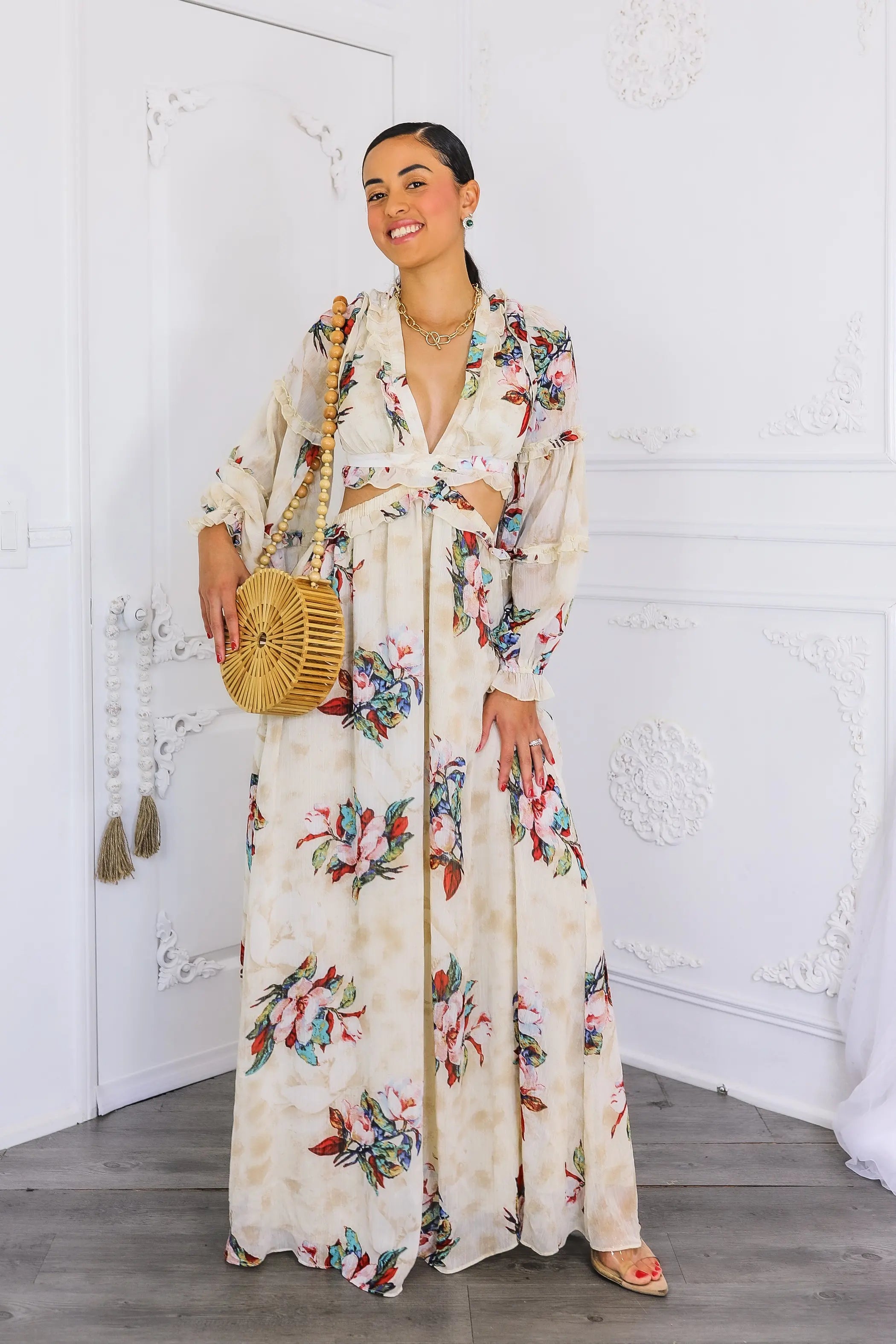 Resort Floral Bubble Sleeves Maxi Dress SurelyMine